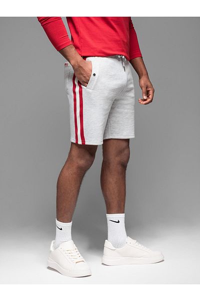 OMBRE Herren Sweatshorts mit Paspelierung und Kordelzugbund - Grau Melange V1 OM-SRSK-0156 XXL