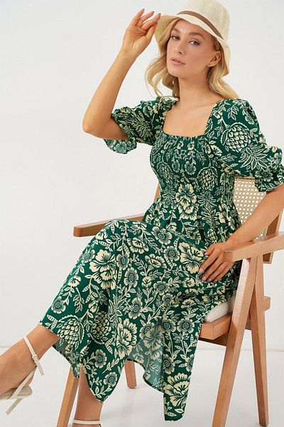 modaserdem 2512 Patterned Slit Dress - Emerald Green