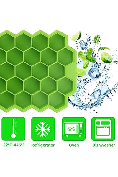 BOEM Set de 2 tăvițe pentru cuburi de gheață, formă hexagonală, 37 cuburi, silicon, 20,8x12,5x2,5 cm, verde