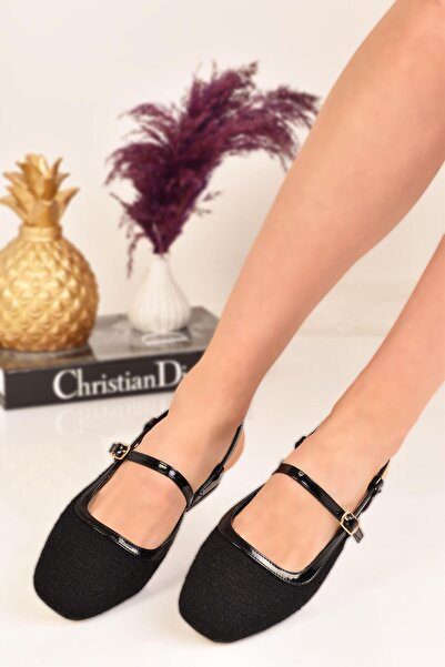 MODAONN Pantofi de damă din țesătură din tweed din paie, cu detaliu de centur...