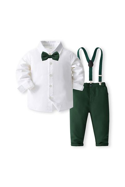 Kidohug Elegant boys' suit, White shirt, Long pants with detachable suspenders and bow tie