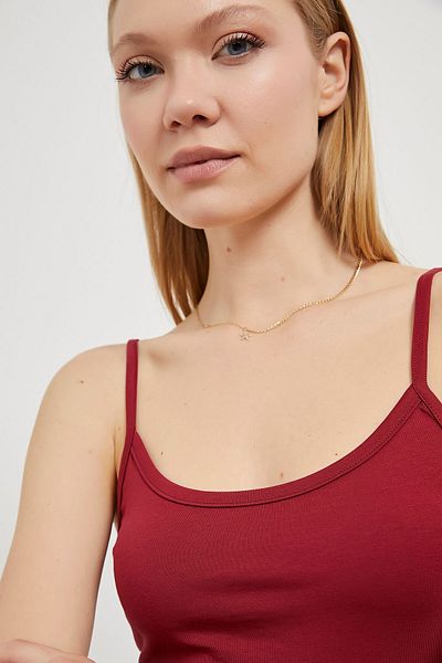 Arma Life Women's Thin Strap Summer Basic Burgundy Tight Crop Tank Top