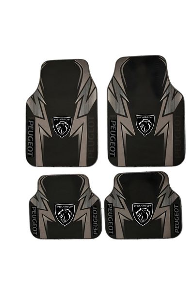Generic Peugeot Car Mat Set – Front and Rear – Black-Grey Design With Modern Logo