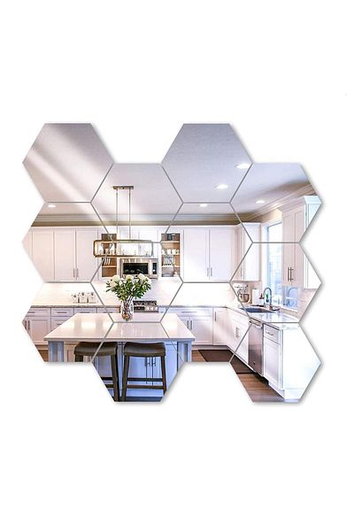 OEM Set de 12 oglinzi decorative acrilice autoadezive model hexagonal, dimensiuni 18,5 cm x 16 cm