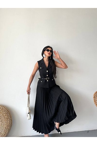 Ekim Store Double Blazer Suit with Pleated Vest and Skirt