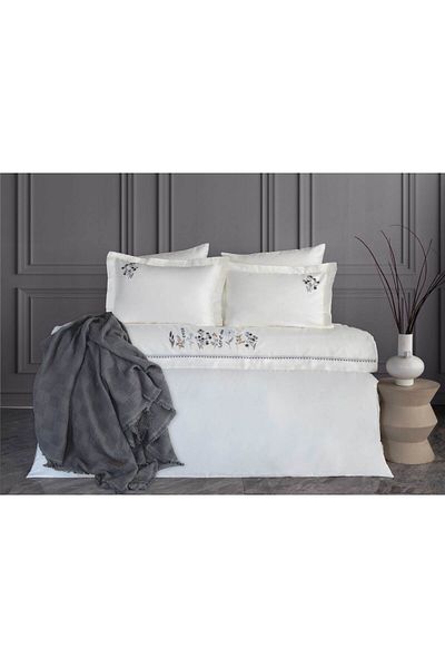 Dantela Veria Embroidered Handmade Duvet Cover Set & Pique Set - Anthracite