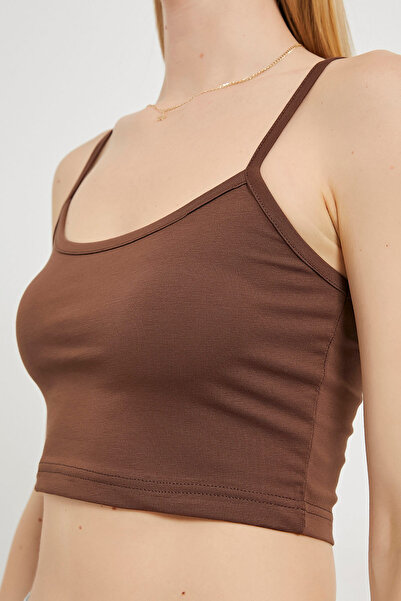 Arma Life Women's Thin Strap Summer Basic Brown Tight Crop Tank Top
