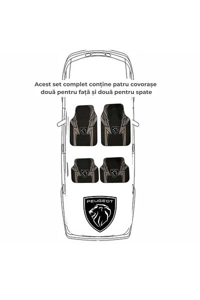 Generic Peugeot Car Mat Set – Front and Rear – Black-Grey Design With Modern Logo