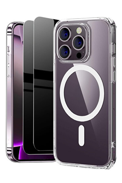 Evax 2H1M iPhone 14 Pro Max Uyumlu 2 Hayalet Cam Ekran Koruyucu & 1 Magsafe K...