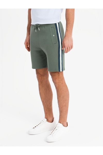 OMBRE Herren Sweatshorts mit Paspelierung und Kordelzugbund - oliv V2 OM-SRSK-0156 XL