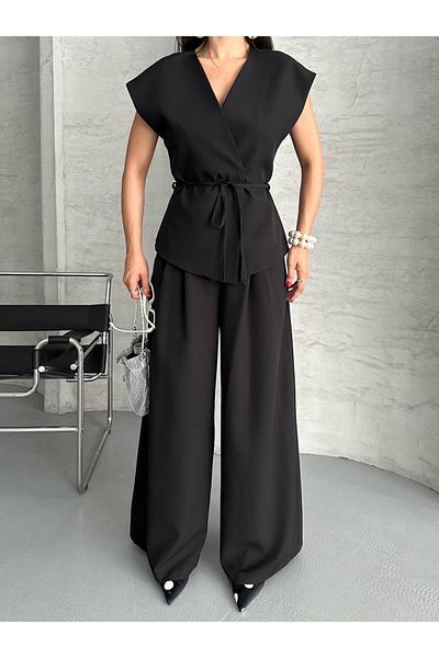Ekim Store Asymmetric Collar Rope Tie Double Blazer Suit