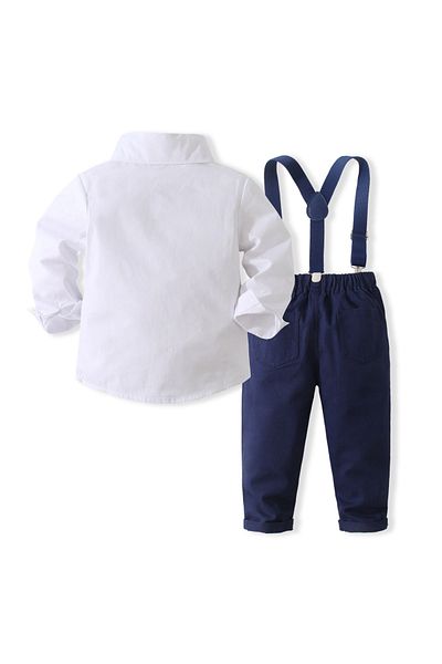 Kidohug Elegant boys' suit, White shirt, Long pants with detachable suspenders and bow tie