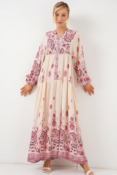 modaserdem 2423 Authentic Patterned Hijab Dress - Claret Red 1
