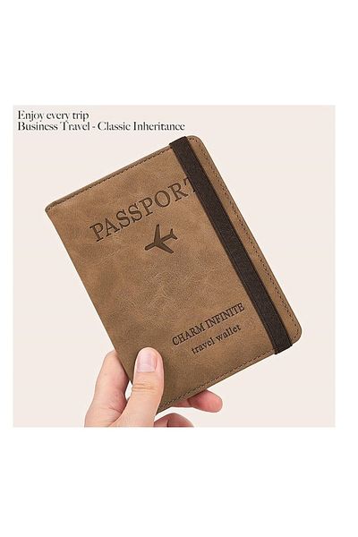 animis beauty RFID Blocking Passport and Card Wallet, PU Leather, Unisex, Multifunctional, Brown