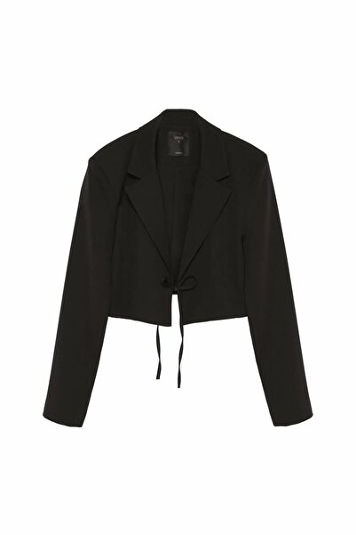 Quzu Women's Black Tie-Front Crop Jacket 25Yckt00120-Black