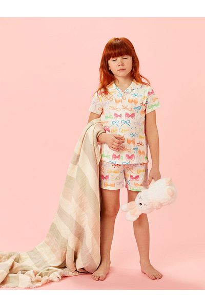 LC Waikiki New Season Ribbon Detailed Girls' Shorts Pajama Set - S5I673Z1