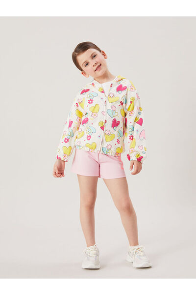 LC Waikiki Hanorac cu fermoar pentru fetițe Ecru cu glugă