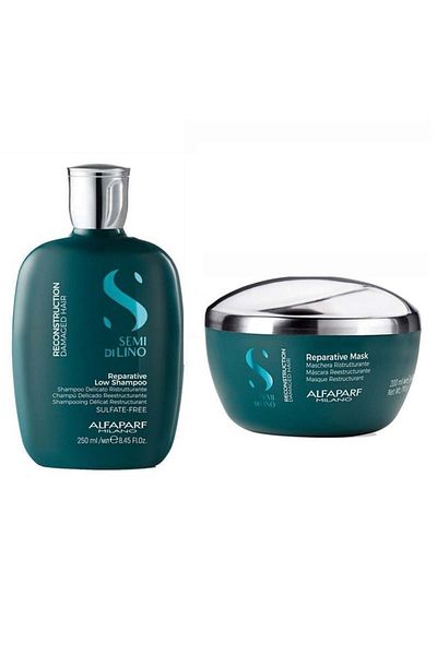 Alfaparf Milano Set de reconstrucție Alfaparf Semi Di Lino cu șampon 250 ml + mască 200 ml, Set