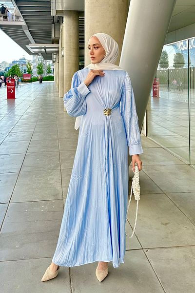 LOCCO Rochie de damă cu crăpături bronșice în față albastră