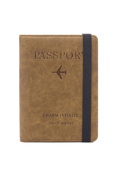 animis beauty RFID Blocking Passport and Card Wallet, PU Leather, Unisex, Multifunctional, Brown