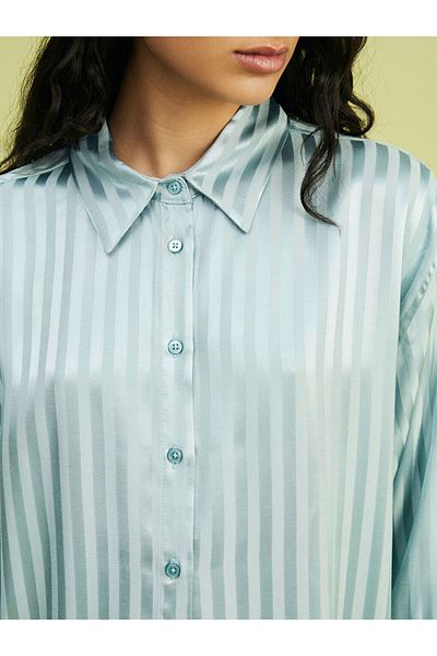 LC Waikiki New Season Striped Oversize Satin Women's Shirt Tunic - S5Fh72Z8
