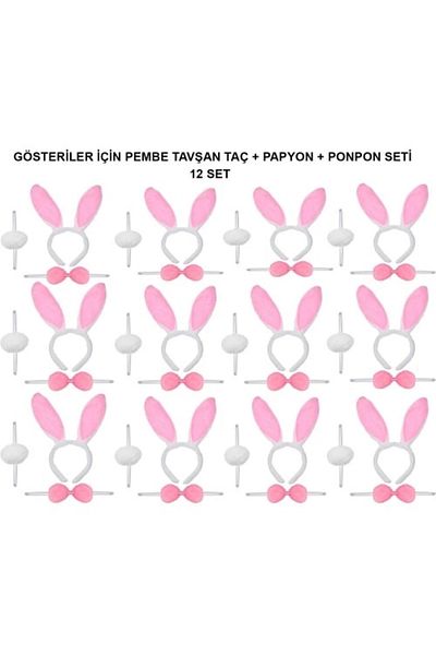 Lenaca Pink Rabbit Costume Set – Crown, Bow Tie, Pompom (Pack of 12)
