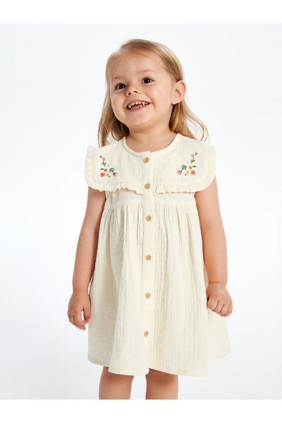 LC Waikiki New Season Floral Embroidered Muslin Baby Girl Dress - S5Em29Z1