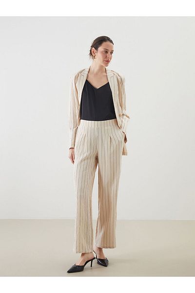 LC Waikiki New Season Women's Pleated Trousers with Elastic Waist and Stripes - S5Kr70Z8