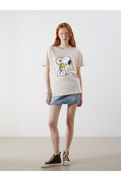 LC Waikiki Νέα σεζόν Crew Neck Snoopy Printed Γυναικείο Tisort - S5O066Z8