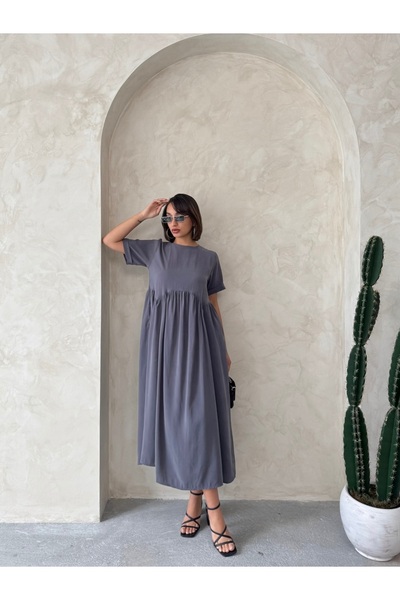 Miss Prova Καλοκαιρινό μακρύ φόρεμα με κοντομάνικο ραφές στη μέση MISSELB9360