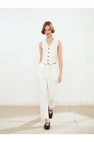 LC Waikiki New Season Women's Linen Blend Trousers with Elastic Waist - S5Ls99Z8