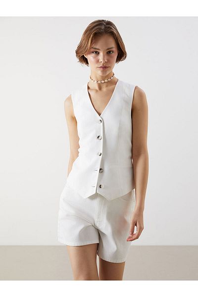 LC Waikiki New Season V-Neck Linen Blend Women's Vest - S5Lt26Z8