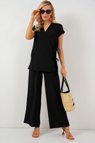 Bigdart Women's Short Sleeve Lace-Up Ayrobin Double Suit 6741 - Black
