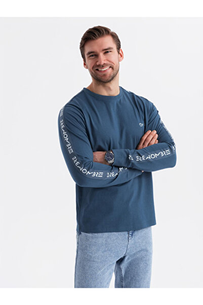 OMBRE Longsleeve mit U-Ausschnitt aus Baumwolle für Männer mit Paspelierung -...