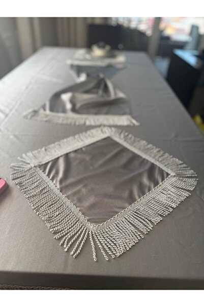 AYDINDOKUMA Emerald Fabric American Service Supla Presentation Fabric Tassel Napkin Tassel Fringed Gray Silver 1Pc