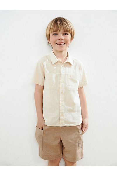 LC Waikiki Ecru Regular Fit Boy's Linen Shirt