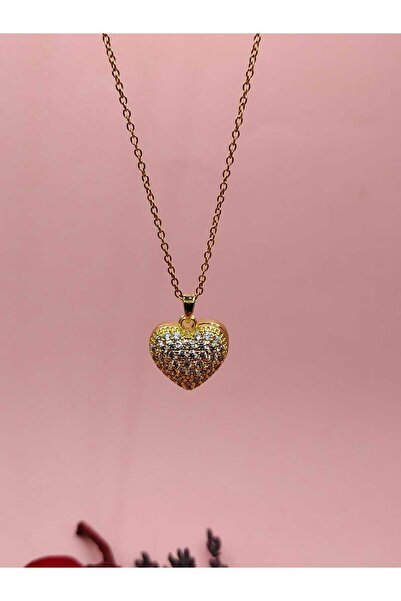 PALMMAMA Deniz Kalp inci Detaylı Minimal Gümüş Zirkon Taşlı Zincir Paslanmaz Çelik Kolye