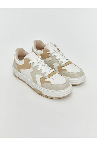 LC Waikiki Beige Leather Look Women's Sports Shoes