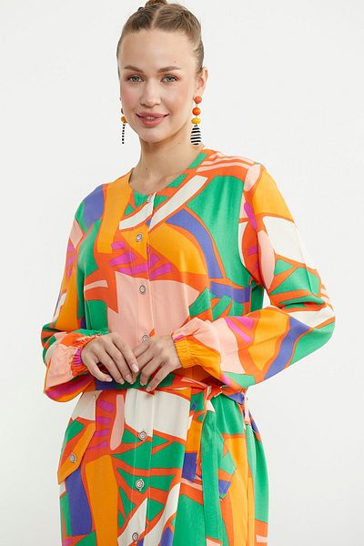 Sementa Plus Size Geometric Patterned Long Dress - Green