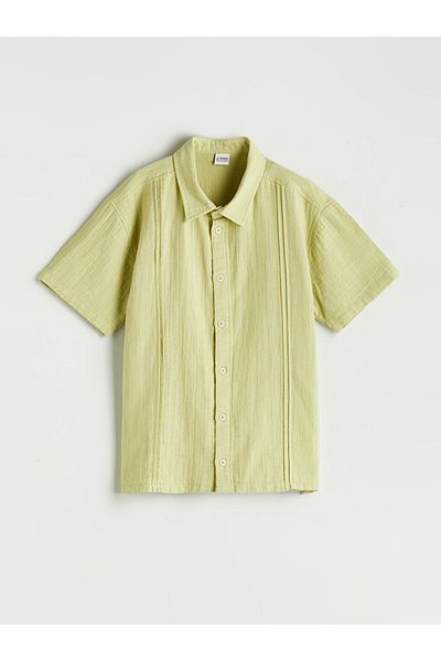 LC Waikiki Green Short-Sleeved Boy's Muslin Shirt