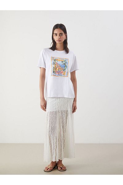 LC Waikiki White Crew Neck Printed Women's T-Shirt