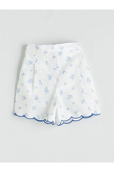 LC Waikiki White Floral Girl's Shorts with Elastic Waist