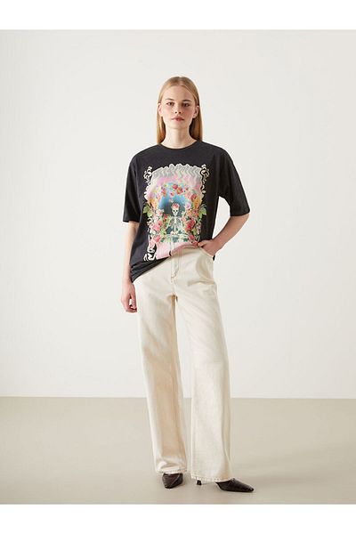 LC Waikiki Νέα σεζόν Crew Neck Printed Oversize Γυναικείο Tisort - S5FK98Z8