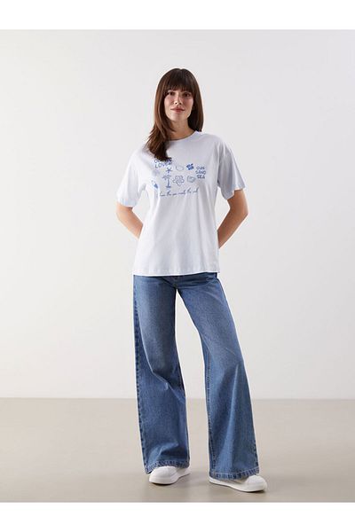 LC Waikiki Tricou pentru femei cu imprimeu Crew Neck New Season - S5L614Z8