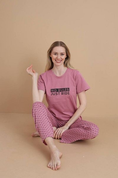 dealp Women's Pink Printed 100% Cotton Printed Short Sleeve Pocket Summer Pajama Set