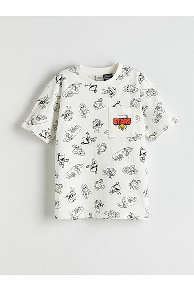 LC Waikiki Ecru Crew Neck Brawl Stars Printed Boy's T-Shirt
