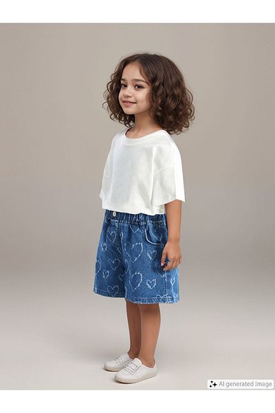 LC Waikiki New Season Elastic Waist Printed Baby Girl Jean Shorts - S4Lq43Z1