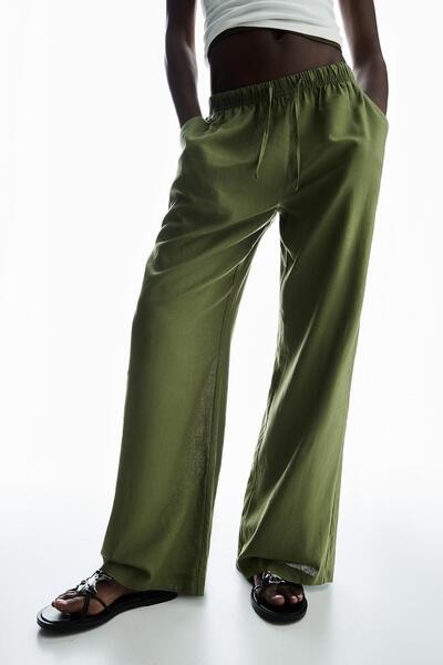 Bershka Linen blend trousers with an elasticated waistband
