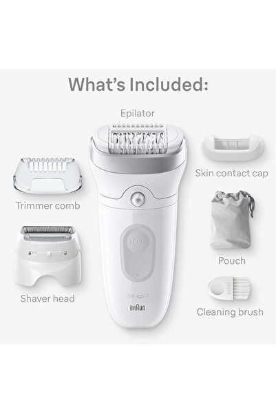 Braun Silk-épil 7 SE7-041 Epilator, Wet & Dry, Includes Shaver Head & Trimmer Comb, Silver