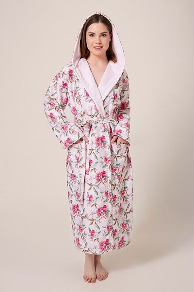 VEVİEN HOME Халат за баня с качулка и дигитален щампован шарен Peonia Fiore